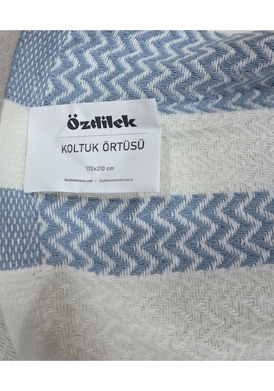 Özdilek Pamuklu Kaymaz Zigzag Koltuk Örtüsü 170x210 - İndigo İndigo Mavi