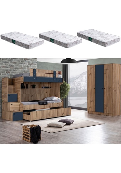 Ranza, Riva Yavrulu Ranza + 3 Kapılı Dolap + 3 Adet Comfort Yatak 90 X 190 CM