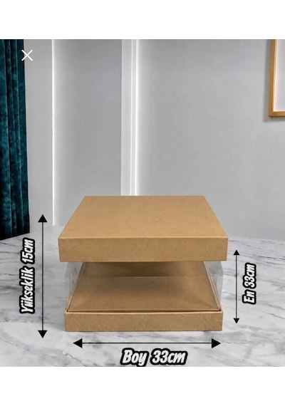 Asetat Gelin Damat Çeyiz Bohça Kutusu Kraft Şeffaf Katlanabilir Demonte Küçük Boy 33 33 15cm 1adet