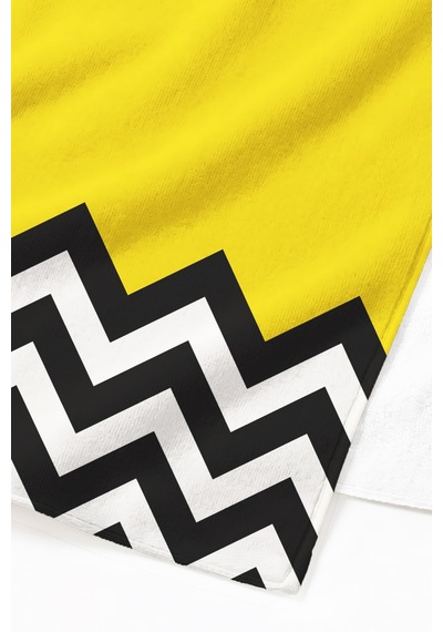Sarı Zigzag Desenli Modern Plaj Havlusu - Geometrik Siyah Beyaz Minimalist Hızlı Kuruyan Plaj Örtüsü Kül Mercan