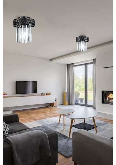 Begüsa Sitrus Tekli Siyah Lux Kristal Taşlı Tavan Montaj Avize