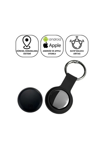 Polham Android Ve Apple Uyumlu iOS iPhone Kayıp Bulucu Airtag, Çocuklar, Evcil Hayvanlar Ve Eşyalar İçin Siyah