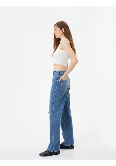 Koton Yüksek Bel Kot Pantolon Yırtık Düz Paça - Eve Jeans Orta İndigo 4sal40095md 4SAL40095MDMID İndigo Koton Yüksek Bel Kot Pantolon Yırtık Düz Paça - Eve Jeans Orta İndigo 4sal40095md 4SAL40095MDMID İndigo