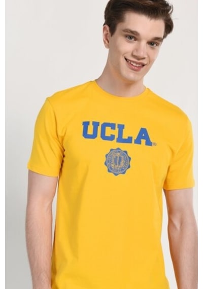 Ucla Gayley Sarı Bisiklet Yaka Baskılı Standard Fit Erkek Tshirt Siyah