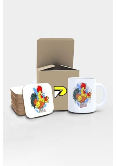 Horoz Tasarımlı Baskılı Kupa Bardak Seti, Eğlenceli Özel Hediye Mug Çok Renkli