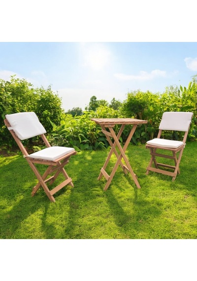 Katlanır Ahşap Bistro Set Bahçe Masa Seti Minder Hediyeli 50 50 Ahşap