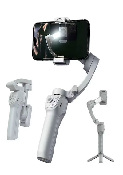 360 Akıllı Yüz Takipli Tripodlu Selfie Gimbal Otomatik Döner Telefon Tutucu, Gri