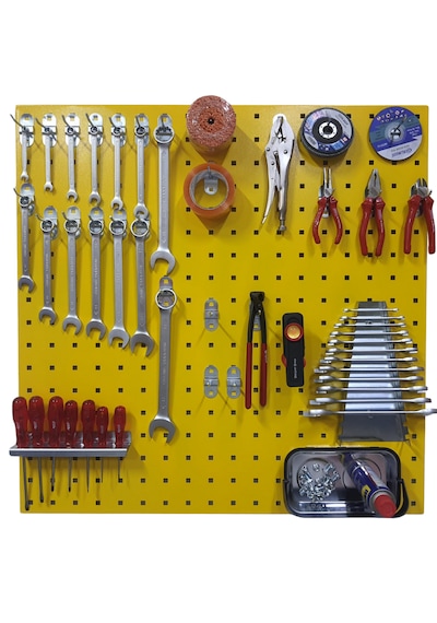 90 Cm Metal Askı Panosu Ve Kanca + Tornavidalık + Anahtarlık Seti Sarı Renk 90