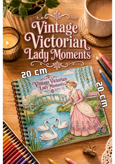Vintage Victorian Lady Moments 20x20 Cm Büyük Boyama Kitabı, Çocuklar Ve Yetişkinler İçin