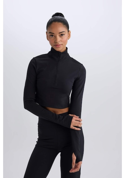 DeFactoFit Slim Fit Dar Kesim Fermuarlı Dik Yaka Sporcu Uzun Kollu Tişört W0343AZ25SPBK81