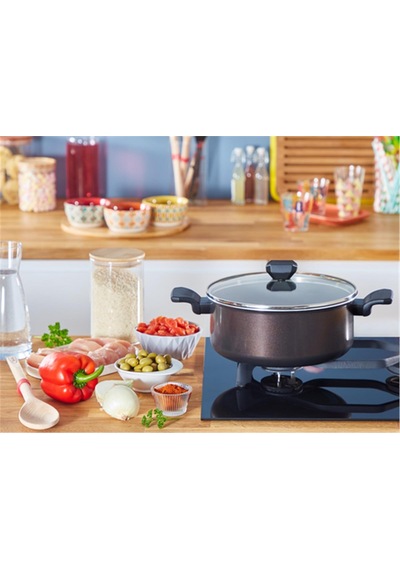 Tefal Titanyum 1X Simplecook Difüzyon Tabanlı Derin Tencere 24 CM Siyah