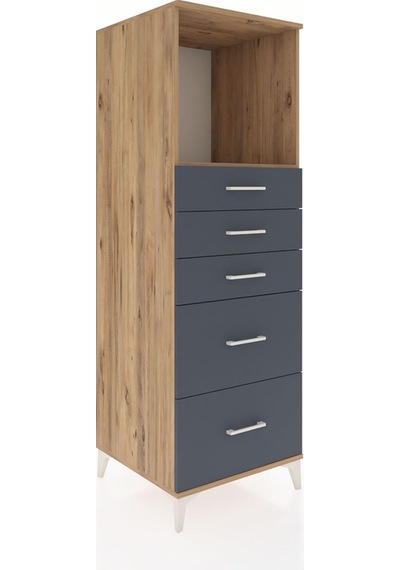 Kronos Dolap Tek Raflı 5 Çekmeceli 60x59x182 Çam-antrasit Atlas Çam