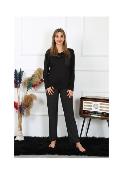 İkikareshop Kadın Uzun Kol Penye Pijama Takım Çok Renkli