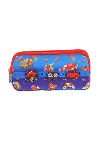Kaukko Kids Mavi Kırmızı, Arabalar, Erkek Çocuk Üç Bölmeli Okul Kalem Çantası - L8258 Mavi - Kırmızı