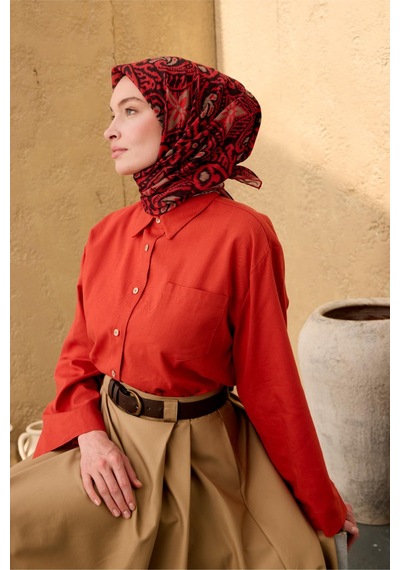 Silk Home Soft Eşarp 73099-21 Açık Kırmızı, Soluk Siyah, Vizon