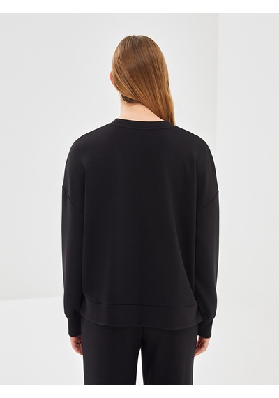 Lcw Vision Siyah Bisiklet Yaka Oversize Kadın Sweatshirt