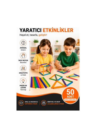 50 Adet Renkli Ahşap Çubuk 114 Mm Okul Öncesi Eğitici Hobi Ve Sanat Etkinlik Çubuğu