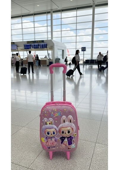 Karakterli Kız Çocuk Pembe Kabin Boy Çekçekli Valiz