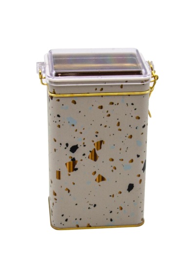 Evle-er048-9g Terrazzo Cream Desenli Dikdörtgen Metal Saklama Kabı 8x10 Cm Terrazzo Cream
