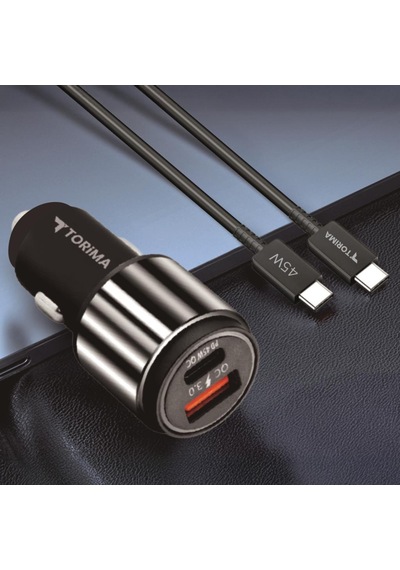 Torima C16 45w Silver Araç Şarj Cihazı Type-c Kablolu Hızlı Şarj Adaptörü