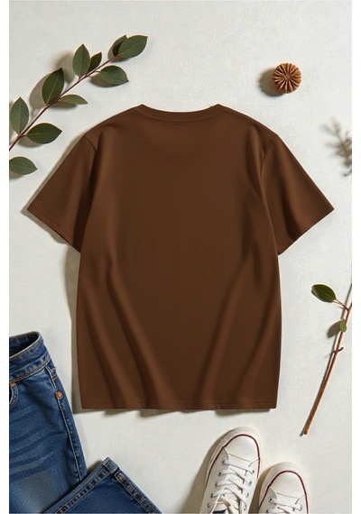 Uyguntarz Unisex Good Vibes Baskılı Tasarım Tshirt Kahverengi