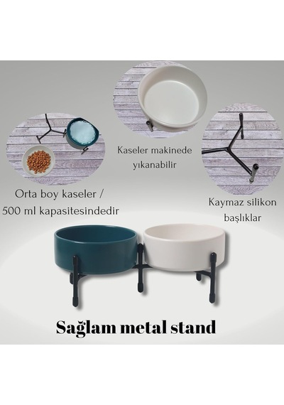 Yılmazel Metal Ayaklı Çift Taraflı Seramikten Evcil Hayvanlarınız İçin Mama Ve Su Kapları Kirmizi-sari
