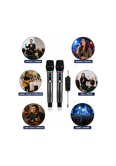 Jrl Wn-08 Çift El Tipi Kablosuz Uhf Mikrofon Seti - Şarj Edilebilir Karaoke Ve Sahne Mikrofonu