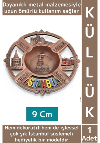 Dayanıklı Gündelik Ev İş Kullanım Dekoratif Hediyelik Çok Şık İstanbul Süslemeli Metal Küllük 9 Cm