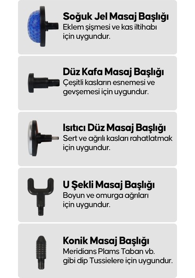 Thomax 6 Başlıklı Profesyonel Darbeli Masaj Tabancası Ve Titreşimli Masaj Aleti Siyah