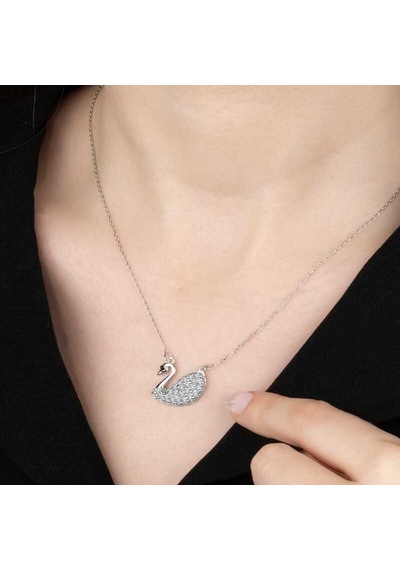Swarovski Taşlı Gümüş Kuğu Kadın Kolye (551180804)