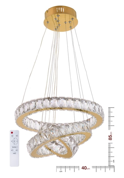 Ala Lighting Plaket Kristal Taş İşlemeli Gold Paslanmaz 3'lü Led Avize Altın - Gold