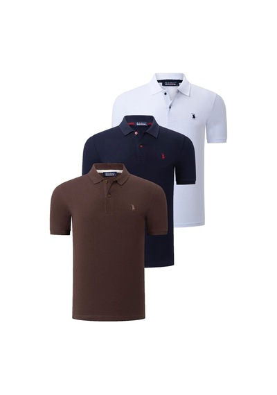 Üçlü Set T8561 Dewberry Erkek T-shırt-lacivert-beyaz-kahve
