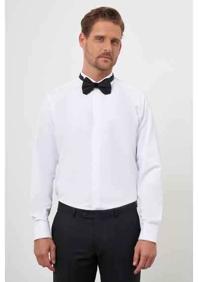 Morven Erkek Beyaz Manşetli Düz Desen Ata Yaka Slim Fit Gömlek Beyaz Morven Erkek Beyaz Manşetli Düz Desen Ata Yaka Slim Fit Gömlek Beyaz
