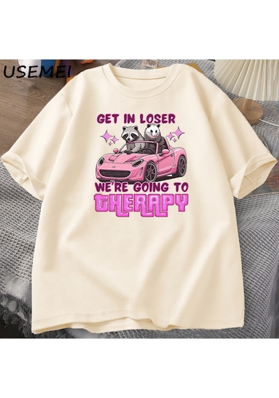 Flood Of Style Kaybeden Olsun Biz Gidiyor Terapi Rakun Komik T Shirt Trendy Y2k Zihinsel Sağlık T Shirt Erke Haki
