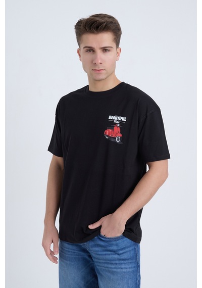 Velvoria Unisex Oversize Beautıful Ride Baskılı Siyah Renk T-shirt