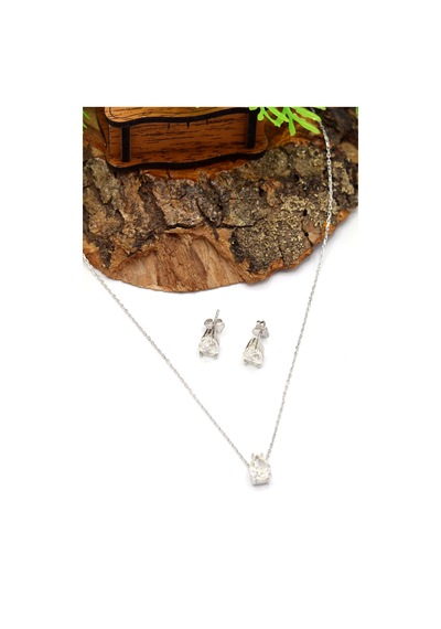 Kalp Mozanit Taşlı 925 Ayar Gümüş Küpe Ve Kolye 2'li Set 201024819 Gümüş