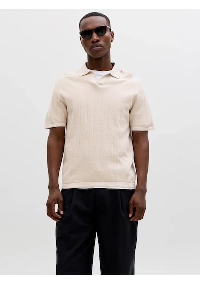 Jack & Jones Jjebradley Knit Split Neck Ss Sn Erkek T-shirt-32833 Krem
