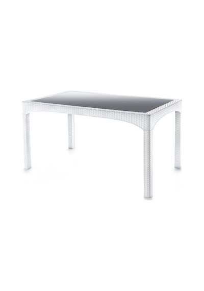 Omnipazar Omnipazar Sy-2586 Beyaz Rattan Temperli Camlı Masa Dikdörtgen 881 Beyaz