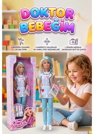 Doktor Bebeğim Sağlık Seti - Hareketli Eklemli 30 Cm Bebek Ve Medikal Ekipmanlar Oyuncak Bebek