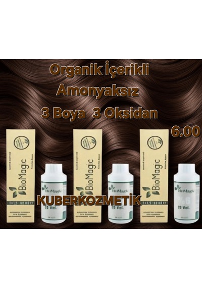 Biomagic 6.00 Koyu Kumral Organik İçerikli Amonyaksız Kalıcı Saç Boyası 2 Boya+ 2 Oksidan
