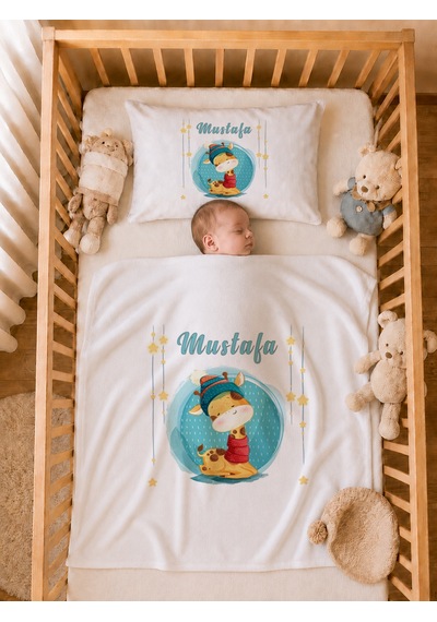 Pia Baby İsme Özel Erkek Bebek Tulum Seti %100 Pamuk Organik Baskılı Yastık Kılıfı Ve Battaniyeli Tulum 2082tyb3x Ekru