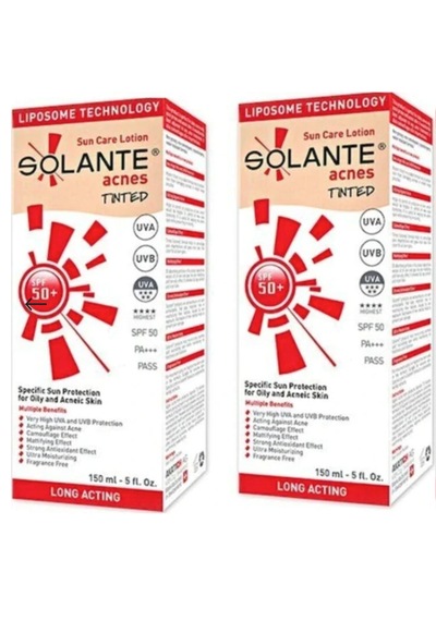 Solante Acnes Tinted Losyon Spf 50+ 150 Ml X2 Adet -akneli Ciltler Için Yağsız Renkli Güneş Koruyucu Losyon