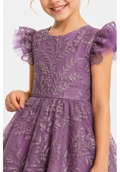 Mnk Baby & Kids Floare Kız Çocuk Abiye Elbise M00850 Mor