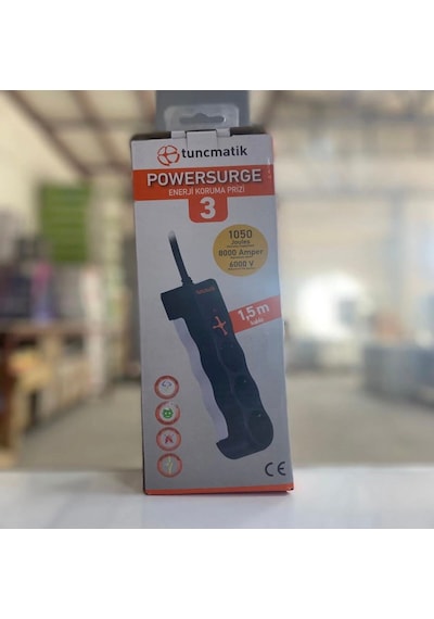 Powersurge Tsk19010 1050 Joules 3'lü Siyah/1.5m Kablolu Akım Korumalı Priz 1,5 m