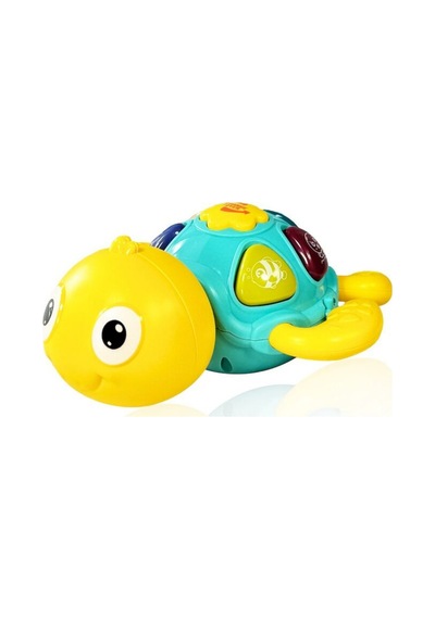 Mavi-sarı Renkli Mini Kaplumbağa Bebek Aktivite Aksesuarı - Devinimli Eğitici, Ledli Melodili Yenidoğan Hediyelik 6 Ay+