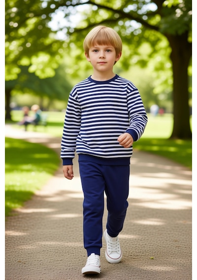 Ersefa Çocuklar İçin Konforlu Regular Fit Çizgili Örme Pijama Takımı Kal Lacivert