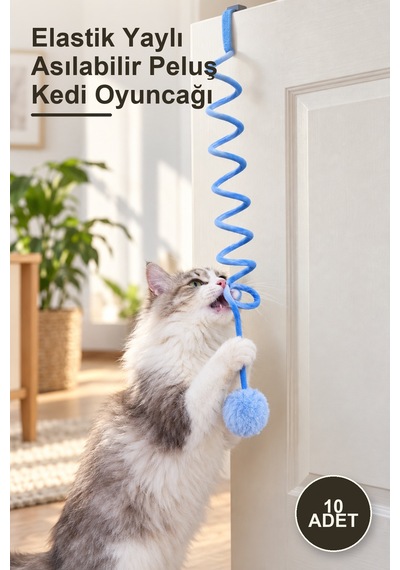 10 Adet Elastik Yaylı Asılabilir Peluş Kedi Oyuncağı