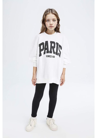 DeFacto Kız Çocuk 2'li Takım Baskılı Sweatshirt Uzun Tayt D6453A8NSWT34 Beyaz