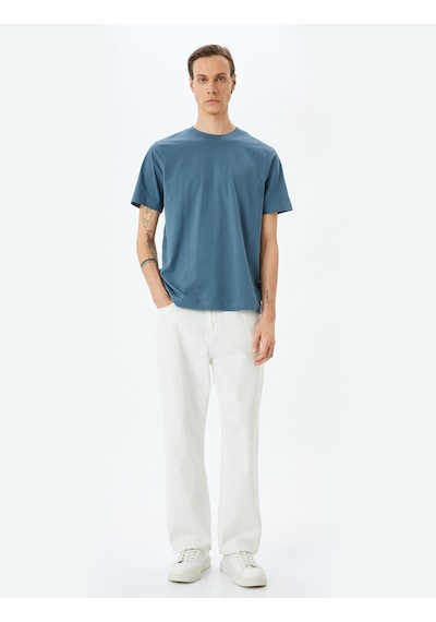 Koton Pamuklu Bisiklet Yaka Regular Fit Kısa Kollu Basic Tişört Mavi 5sam10099hk Mavi