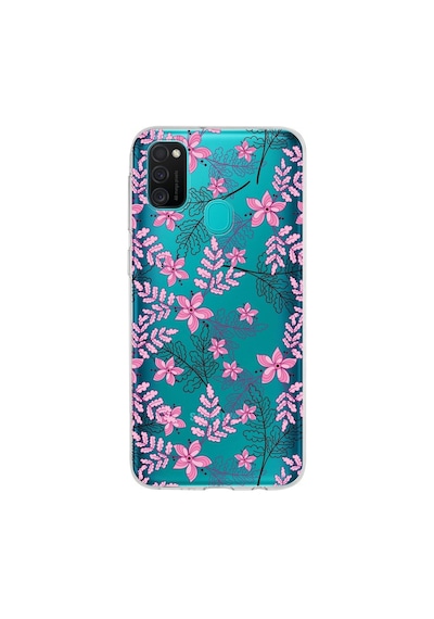 Samsung Galaxy Uyumlu M21 Kapak Floral Pembe Tasarımlı Şeffaf Silikon Kılıf